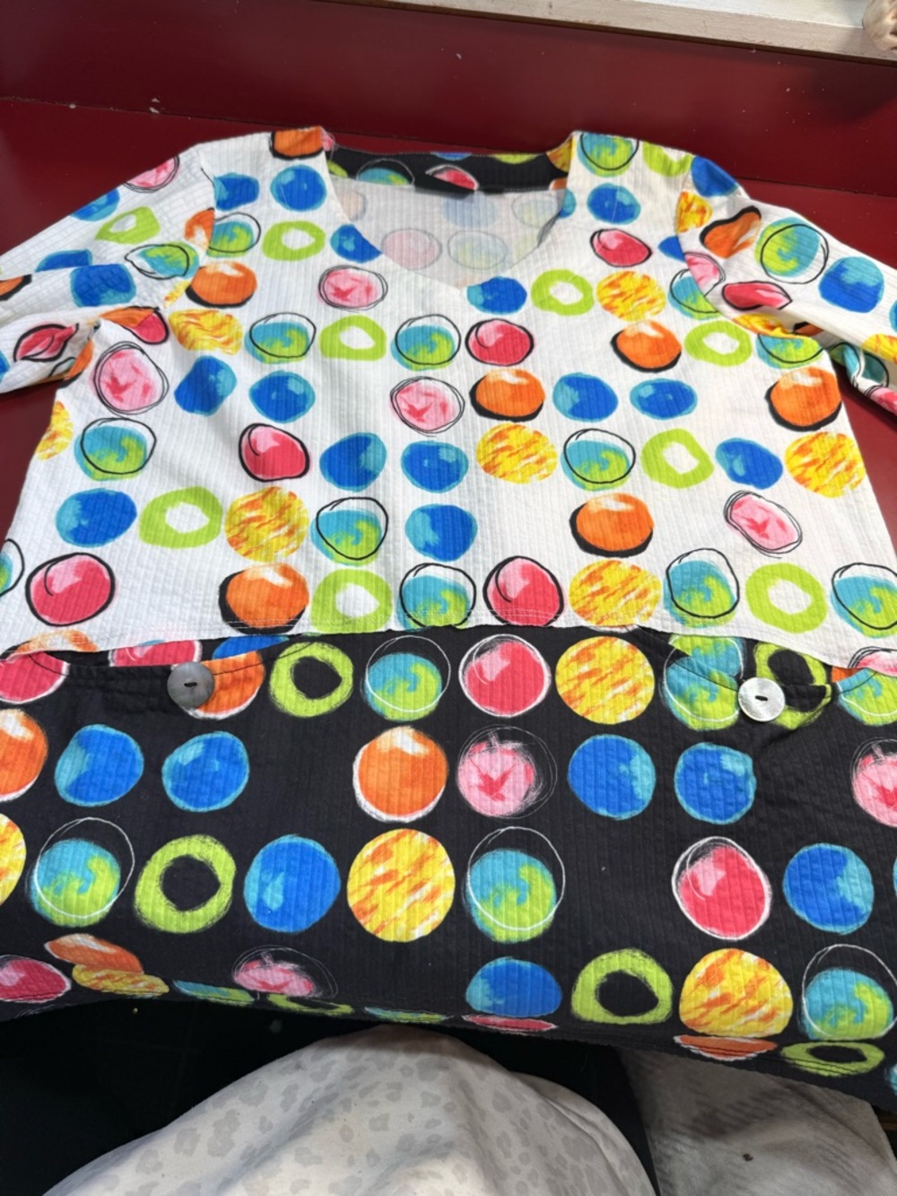 Onque Casuals Multicolor Polka Dot V-Neck Top